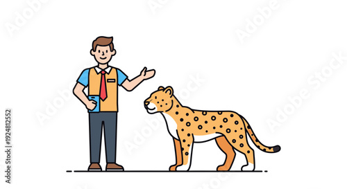 Man with Cheetah in Zoo or Safari Park, Presenting Animal