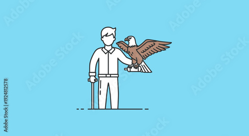 Man with Falconry Bird on Arm, Falconeer with Eagle, Outdoor Activity, Bird of Prey