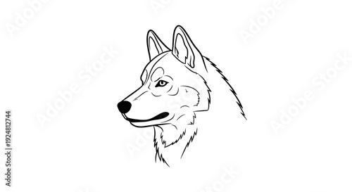 Line Art Wolf Head Portrait, Fierce Expression, Wild Animal Illustration