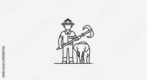 Mahout with Elephant, Traditional Asian Animal Handler with Hook and Baby Elephant