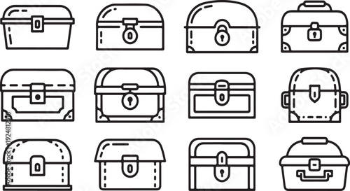 A collection of variously designed and colored suitcases and trunks Vector