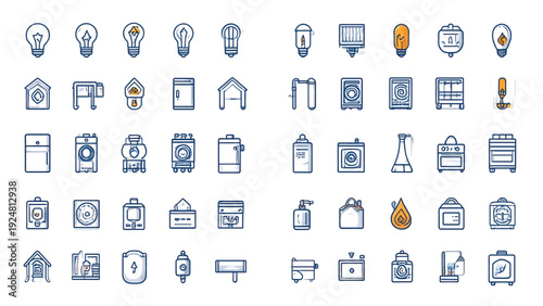 Home utilities line icons set with electricity water heating appliances symbols vector illustration