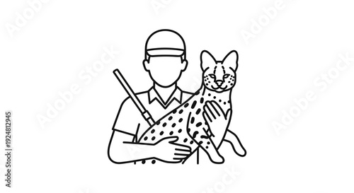 Man holding a serval cat, conservationist with wild animal, wildlife rescue, exotic pet care