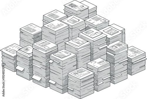 Isometric Cityscape Stacked Buildings Minimalist Vector Illustration Gray White