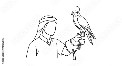 Man in Traditional Arab Clothing Holding a Falcon on His Hand