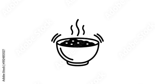 Hot Bowl of Food Steam Rising, Simple Line Art Icon