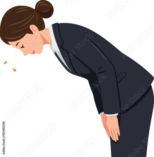 Japanese Business Woman Bowing in Dark Suit with White Shirt