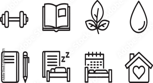 Icons representing various aspects of health, wellness, and daily life Vector