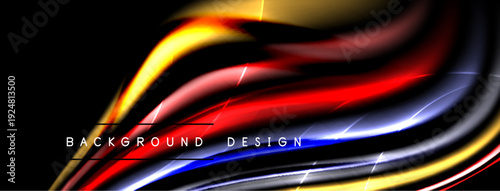 Dynamic curves, vibrant colors, modern design. Black background emphasizes flowing shapes, creating energetic visual impact.