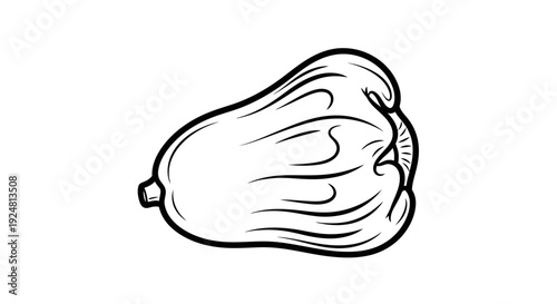 Hand-drawn illustration of a ripe papaya fruit, black and white line art