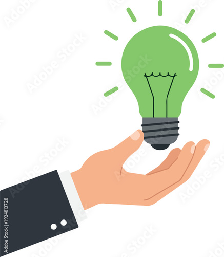 Hand Holding Light Bulb Idea Flat Design Minimal Illustration Vector Isolated Object