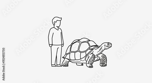 Giant Tortoise and Man Comparison, Scale, Size Difference, Wildlife Encounter
