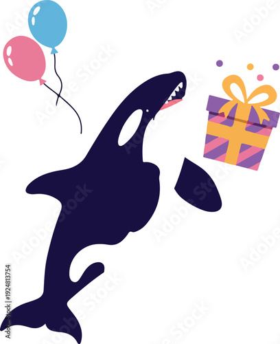 Killer Whale Orca With Gift and Balloons Celebration