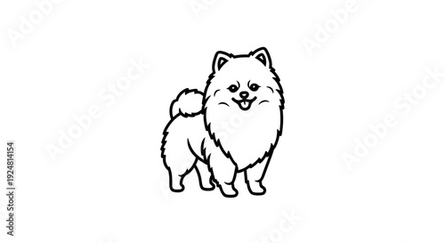 Cute Pomeranian Dog Illustration, Fluffy White Puppy, Adorable Pet Portrait