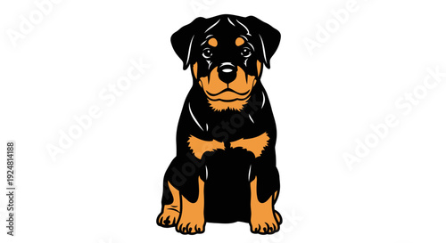 Cute Rottweiler Puppy Sitting Portrait, Adorable Dog, Black and Tan