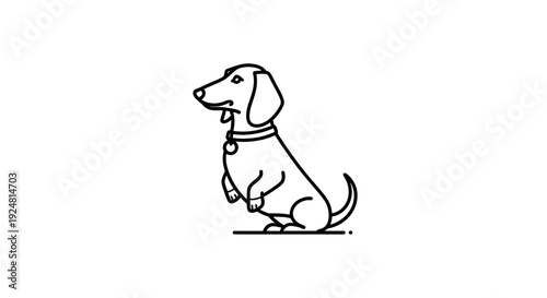 Cute Dachshund Dog Sitting Upright, Line Art Illustration, Playful Pet Portrait