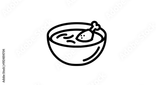 Chicken Soup Bowl Icon, Simple Line Art, Healthy Food, Comfort Meal, Culinary Symbol