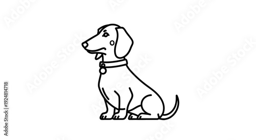 Cute Dachshund Dog Sitting Profile View Outline Illustration