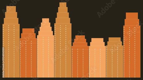 Art Deco 1920s luxury geometric pattern with warm earthy tones and abstract skyscraper design on dark background