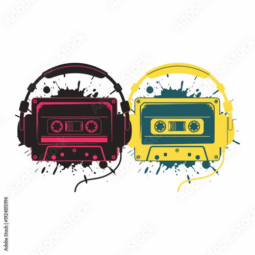 Retro audio cassette tape isolated on white background with vintage music and analogue sound style vector illustration