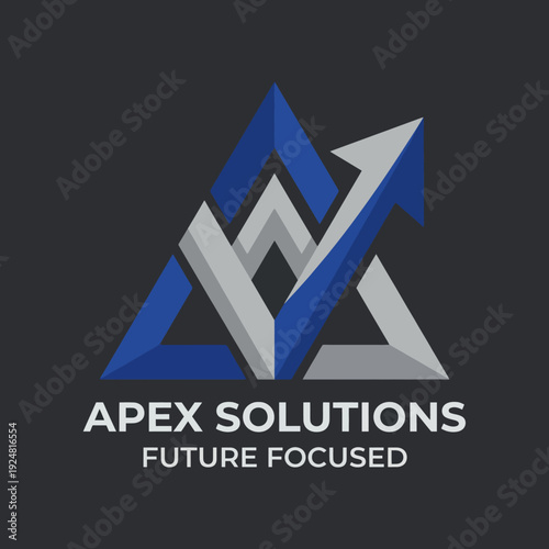 This logo features a modern and abstract design using geometric shapes and a catchy color palette, representing a future-focused business approach with professional elements.