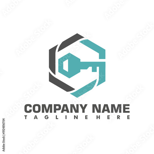 A modern and minimalistic logo showcasing a stylized key, representing security and access, perfect for companies focused on real estate or property management services.