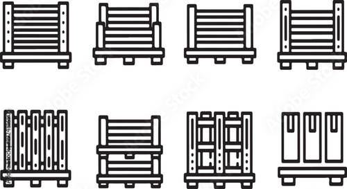 Various types of wooden furniture including benches and cabinets Vector