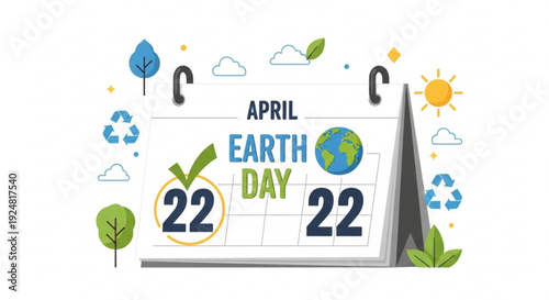 Earth day april 22nd calendar page with eco friendly icons and globe