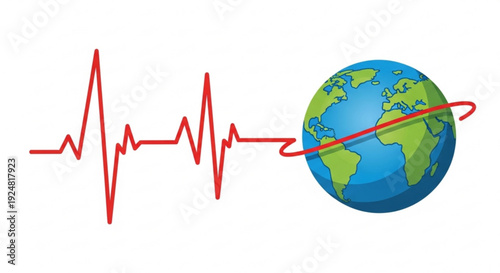 Earth's vital sign a red ecg line pulsating across the globe representing health and life