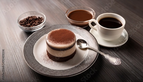 Dessert With A Spoon And A Cup Of Coffee On A Table