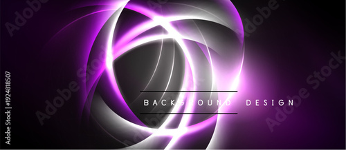 Abstract purple swirls, dynamic lines create glowing effect. Dark background emphasizes bright energy, modern design element.