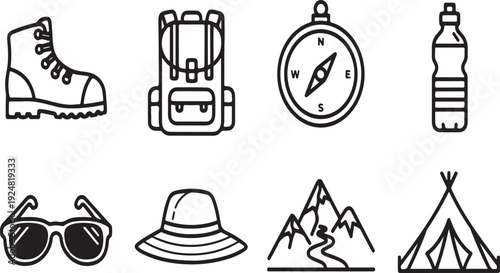 Essential items for a successful camping trip Vector