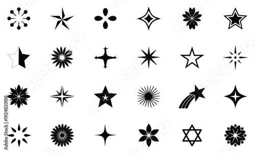 Sparkles, stars and bursts icons, twinkling stars.
