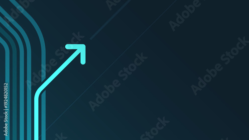 Abstract glowing blue arrow breaking out from lines on dark background. Symbol of growth, innovation, disruption, and business success. Modern technology vector style with copy space.