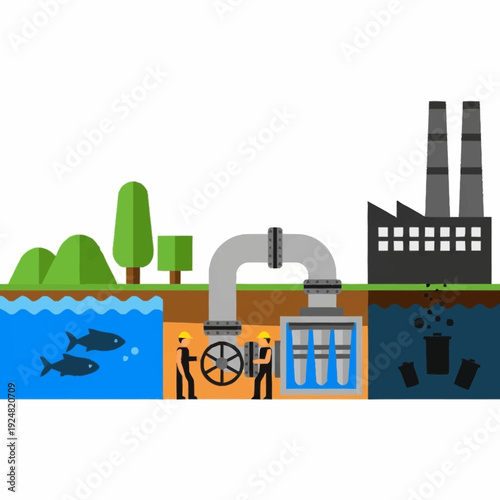 Industrial pollution affecting aquatic life and environment.
