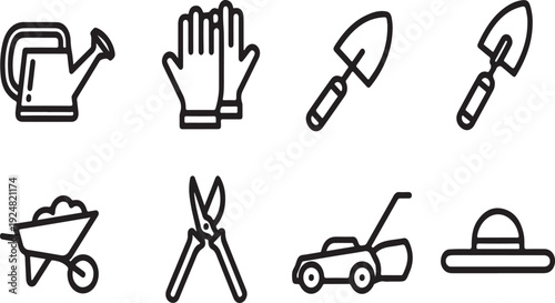 Assorted gardening tools and equipment for various outdoor tasks Vector
