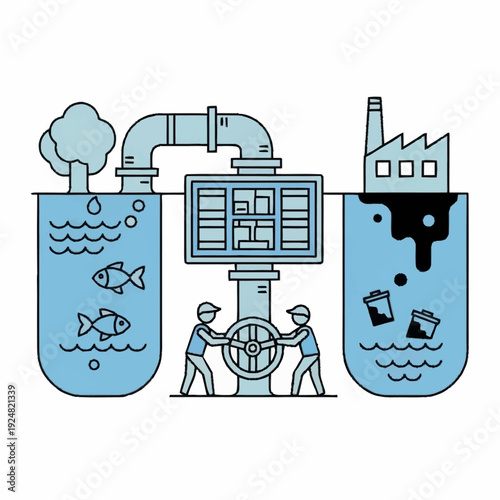 Industrial pollution control and water contamination illustration.