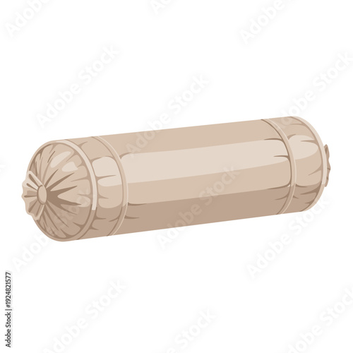 Illustration of a cotton bolster pillow isolated on a white background, featuring a cylindrical shape with detailed stitching and neutral tones
