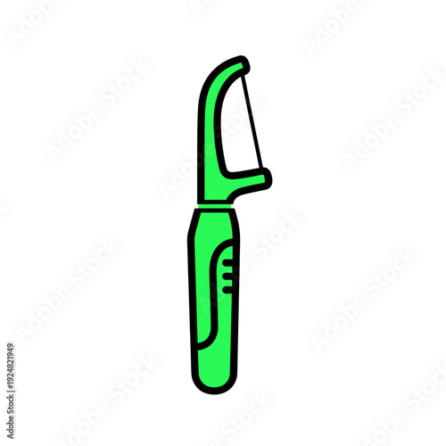 Green tooth flosser isolated on a white background with a modern ergonomic design and curved handle