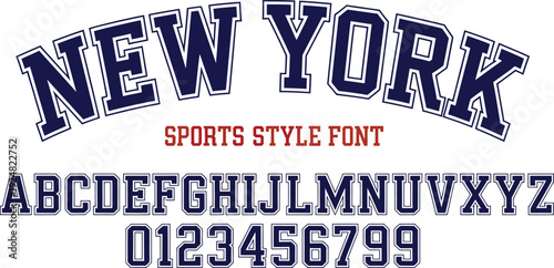 Classic New York Collegiate Sports Style Font with Serif Letters and Numbers for Varsity Team Apparel and University Branding