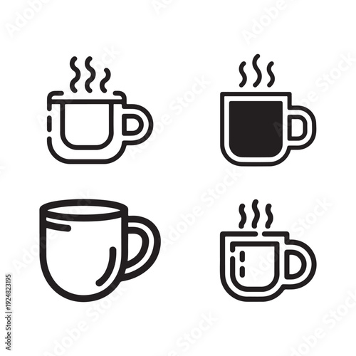 Collection of Four Steaming Hot Coffee or Tea Cup Icons in Various Styles