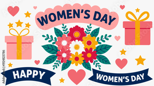 Happy women's day celebration with flowers and gifts
