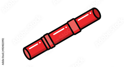 Single red relay baton used in track and field competitions isolated on a plain white background for sports design.