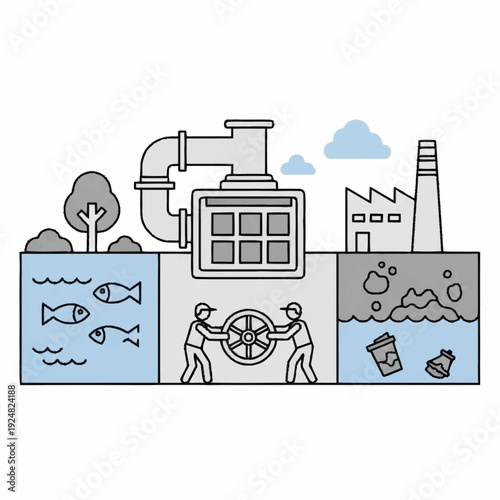 Industrial pollution affecting aquatic life and environment.