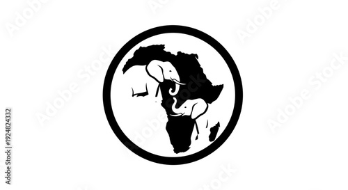 African Elephants Silhouette in Map of Africa Circle Logo