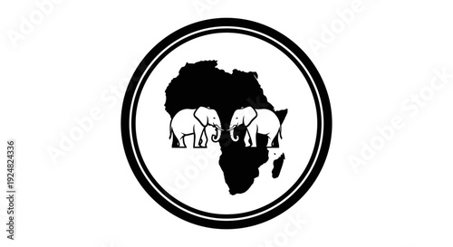 African Elephant Silhouette Logo on Continent Map Inside Circle