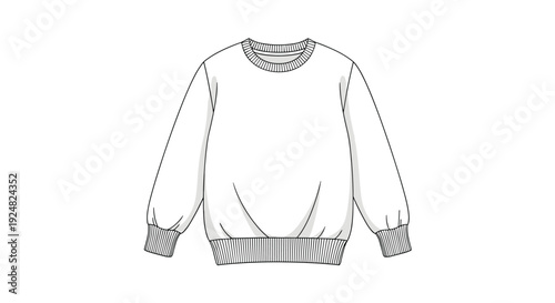 Plain white long sleeve sweatshirt with ribbed collar and cuffs isolated on a white background for clothing mockups.