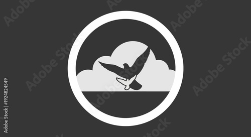Bird flying in clouds, freedom concept icon