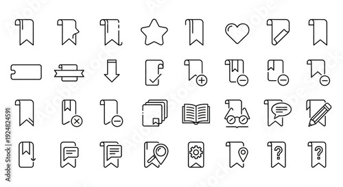 Bookmark Icons Set: Collection of Vector Symbols for Reading, Notes, and Organization