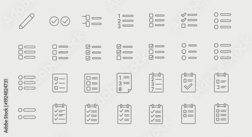 Checklist Icons Set: To-Do List, Tasks, Survey, Planning, Notes, Workflow